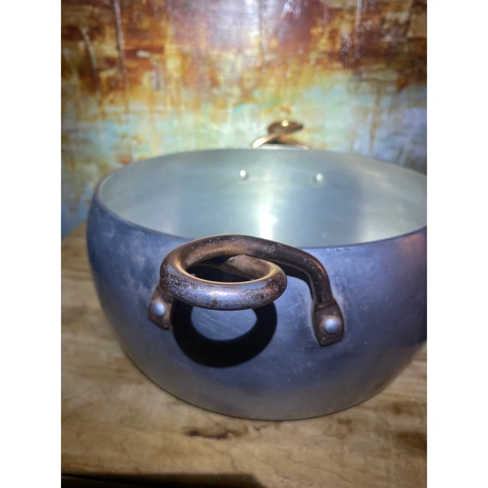 Vintage Wear-Ever Hallite 5.5 Qt Aluminum Stock‎ Pot 2106 Copper Handles USA